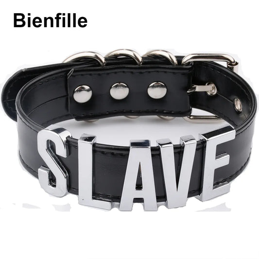 PU Leather Slave Collar Buckle Necklace