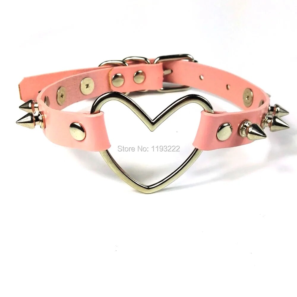 Big Heart Leather Collar Spiked Spikes Choker